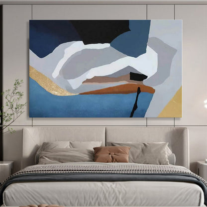 Unique Abstract Art Blue, Gray, Orange & Gold Geometric Abstract On Canvas HPS059