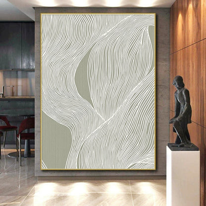 Abstract Canvas Wall Art Large With Gray, White Flowing Line Patterns On Canvas PT192