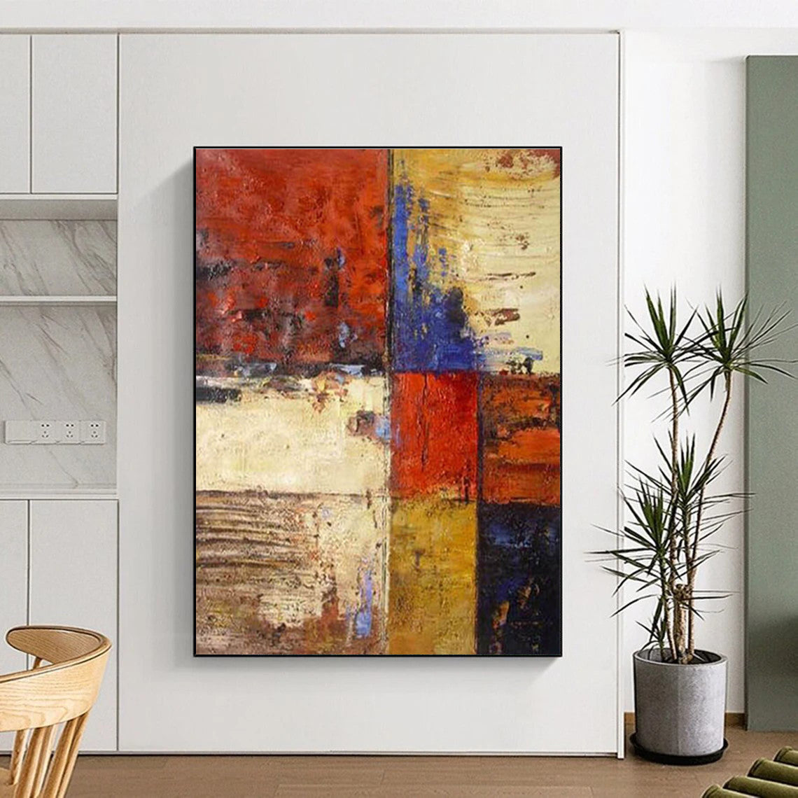 Handmade Art Red Blue Yellow Abstract Geometric Art PT385