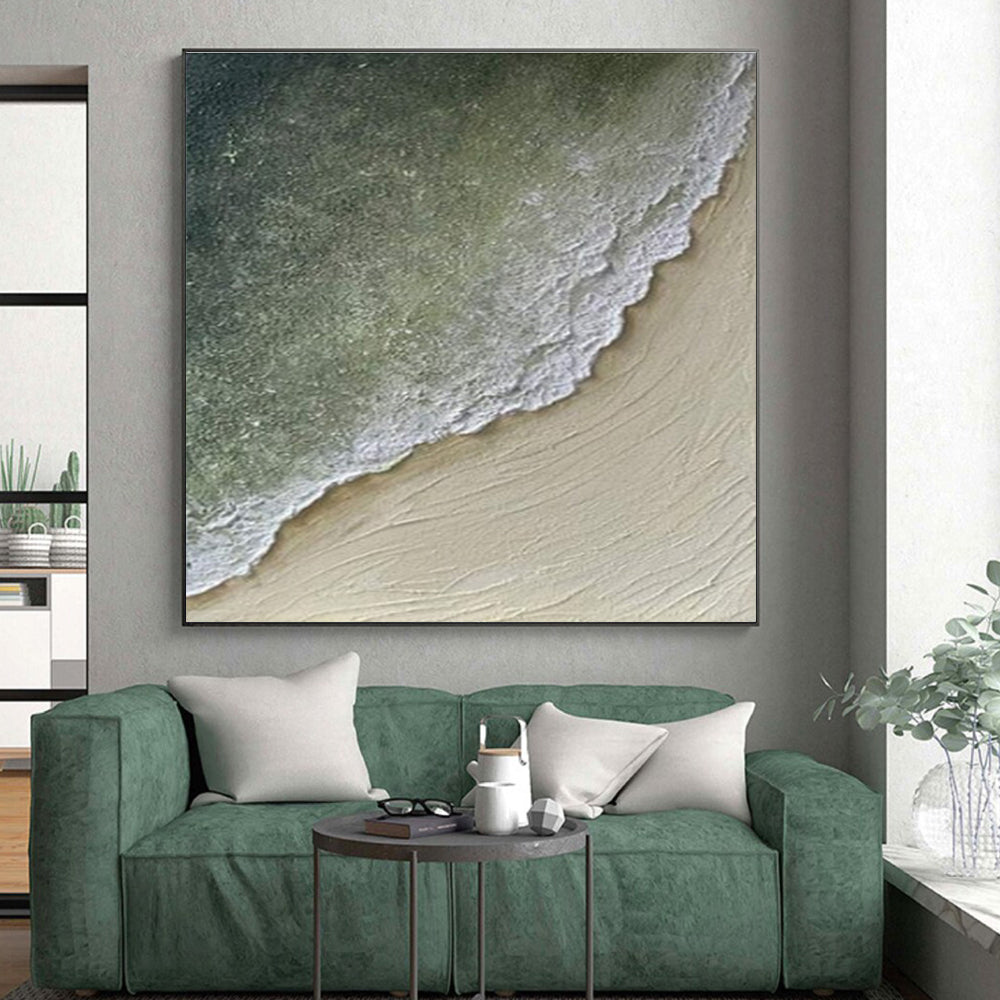 Hand Painting Green and Beige Textured Coastal Abstract Art PT674