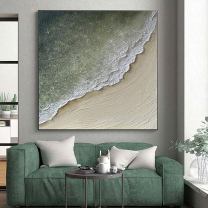 Hand Painting Green and Beige Textured Coastal Abstract Art PT674