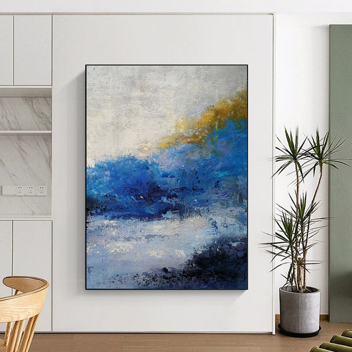 Handmade Art Blue Yellow White Abstract Landscape Art PT417