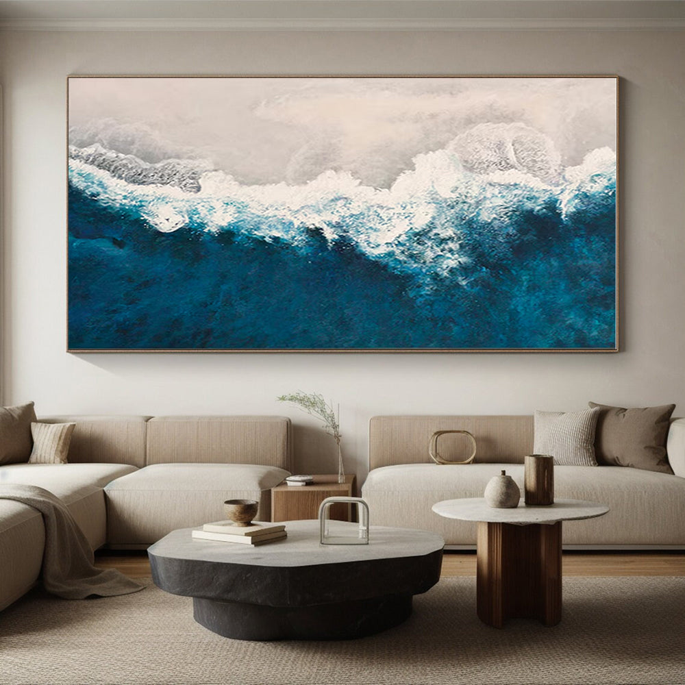Unique Abstract Art Blue, White, and Beige Textured Sea Abstract Art PT774