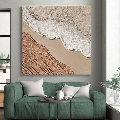 Handmade Art Beige, Brown and White Textured Abstract Landscape, Large Contemporary Wall Art PT553