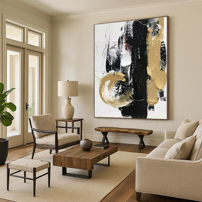 Cool Abstract Paintings Black Gold White Textured Abstract Art PT377