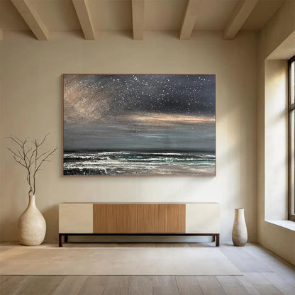 Buy Abstract Art Online Gray, Black, and White Abstract Seaside Night Art HPS409