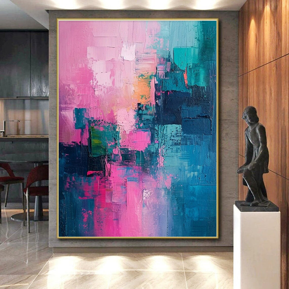 Cool Abstract Paintings Pink, Teal, and Blue Geometric Abstract Art PT656