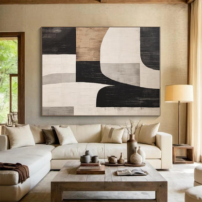 Unique Abstract Art Black, Beige, and Gray Geometric Abstract Art PT763