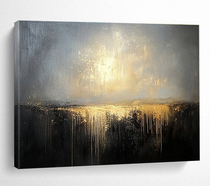 Modern Art Acrylic Gray, Gold & Black Textured Landscape Abstract Painting HPS269