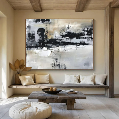 Large Contemporary Wall Art Black, White, and Gray Textured Abstract Urban Art HPS356