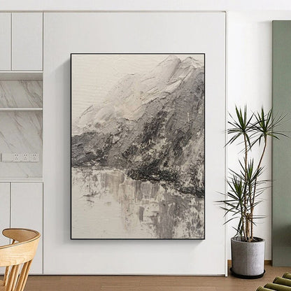 Hand Painting Gray and White Textured Mountain Landscape Abstract Art PT721