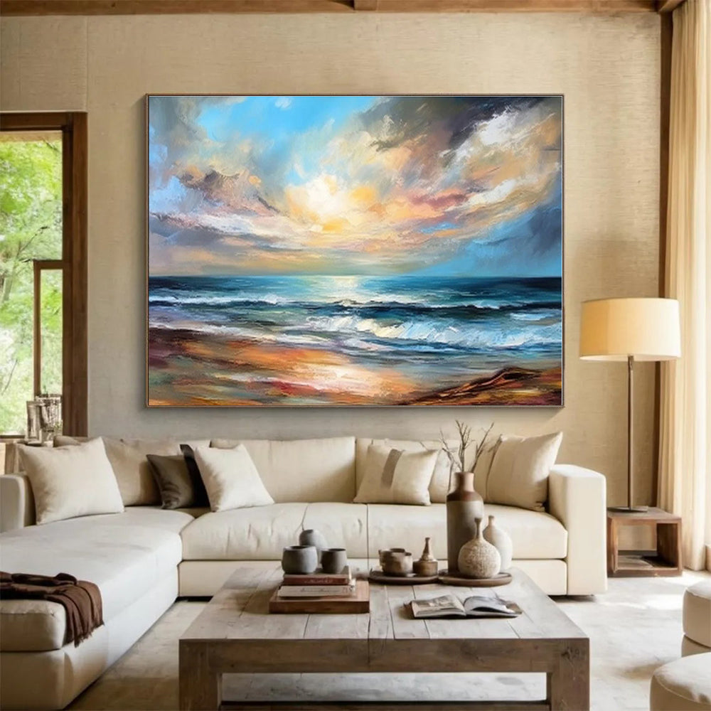 Hand-Painted Colorful Sunset Sea Landscape Abstract On Canvas HPS051