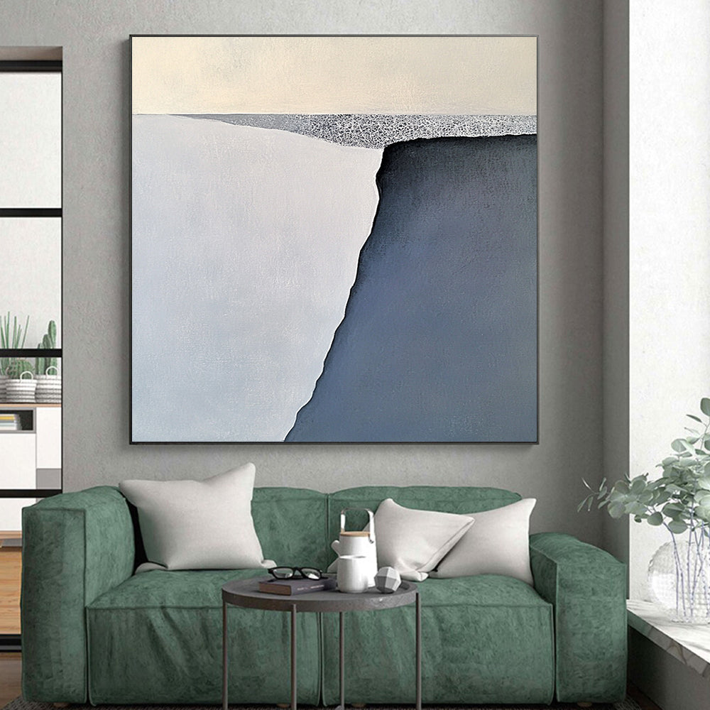 Big Abstract Painting On Canvas, Gray White Abstract Minimalist Geometric Art On Canvas PT163