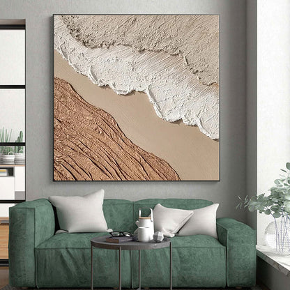 Handmade Art Beige, White & Brown Textured Abstract Painting On Canvas PT024