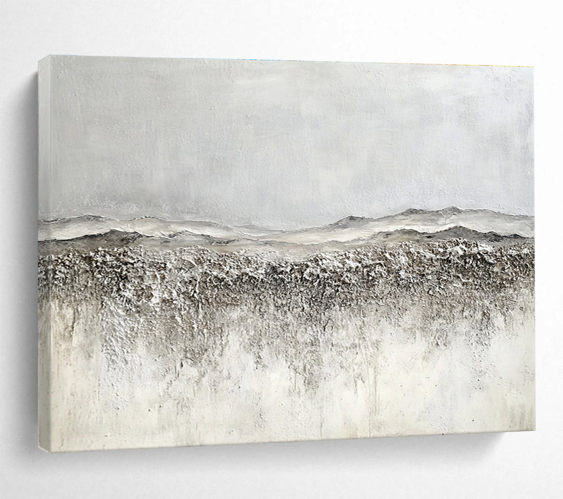 Oversized Abstract Wall Art Gray & White Textured Landscape Abstract Painting HPS253