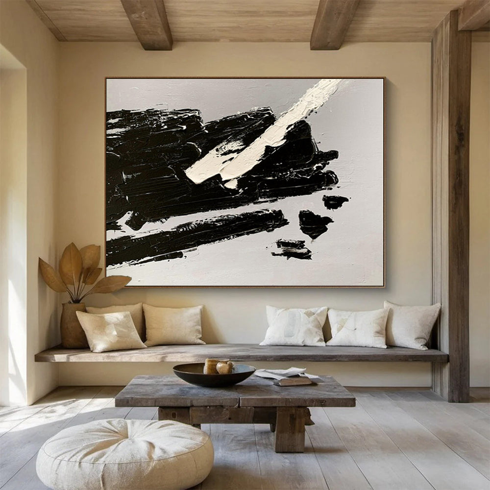 Cool Abstract Paintings Black & White Bold Textured Abstract Painting On Canvas HPS073