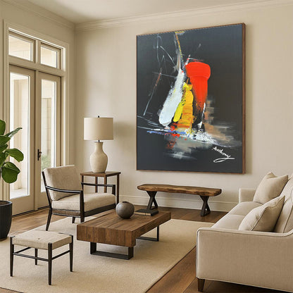 Large Contemporary Wall Art Red Yellow White Abstract Art on Black PT478