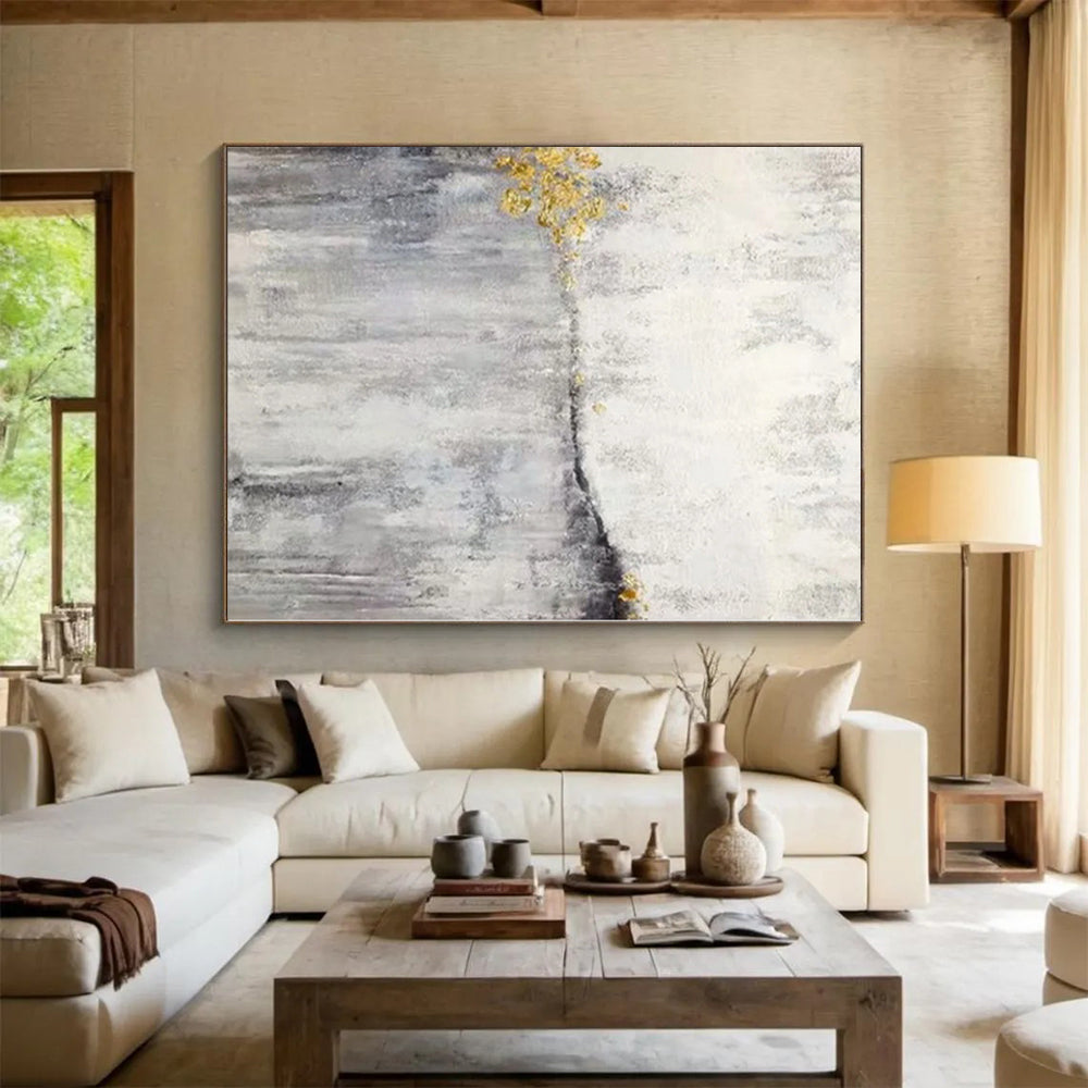 Unique Abstract Art Gray & Gold Textured Abstract Painting On Canvas PT035