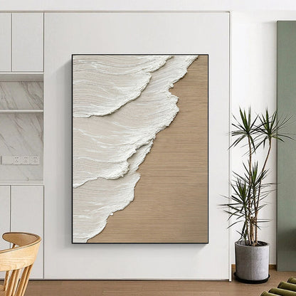 Large Contemporary Wall Art Beige and White Textured Abstract Wave Painting DPS424
