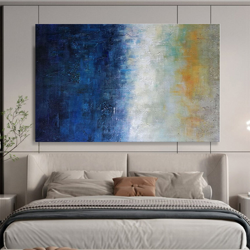 Hand Painted Art Blue, White & Yellow Gradient Abstract Art HPS153