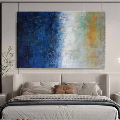 Hand Painted Art Blue, White & Yellow Gradient Abstract Art HPS153