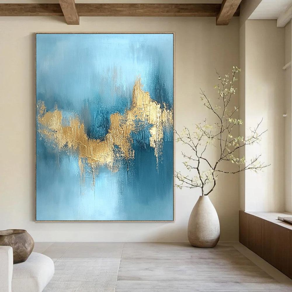 Modern Art Acrylic Blue and Gold Abstract Textured Painting DPS433
