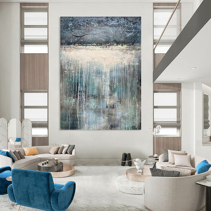 Large Painting In Living Room Blue, Gray, and White Textured Abstract Landscape Art DPS470
