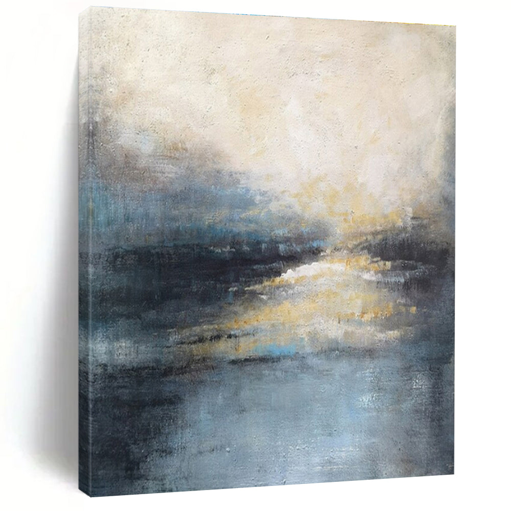 Modern Art Acrylic Blue, Gray, and Beige Textured Landscape Abstract Art PT707
