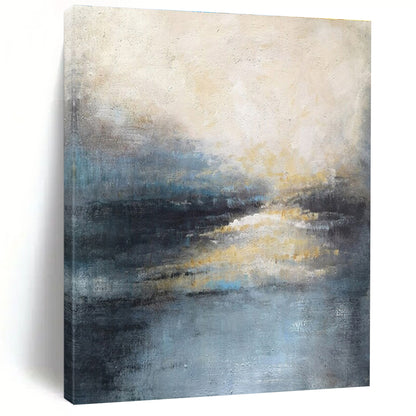 Modern Art Acrylic Blue, Gray, and Beige Textured Landscape Abstract Art PT707