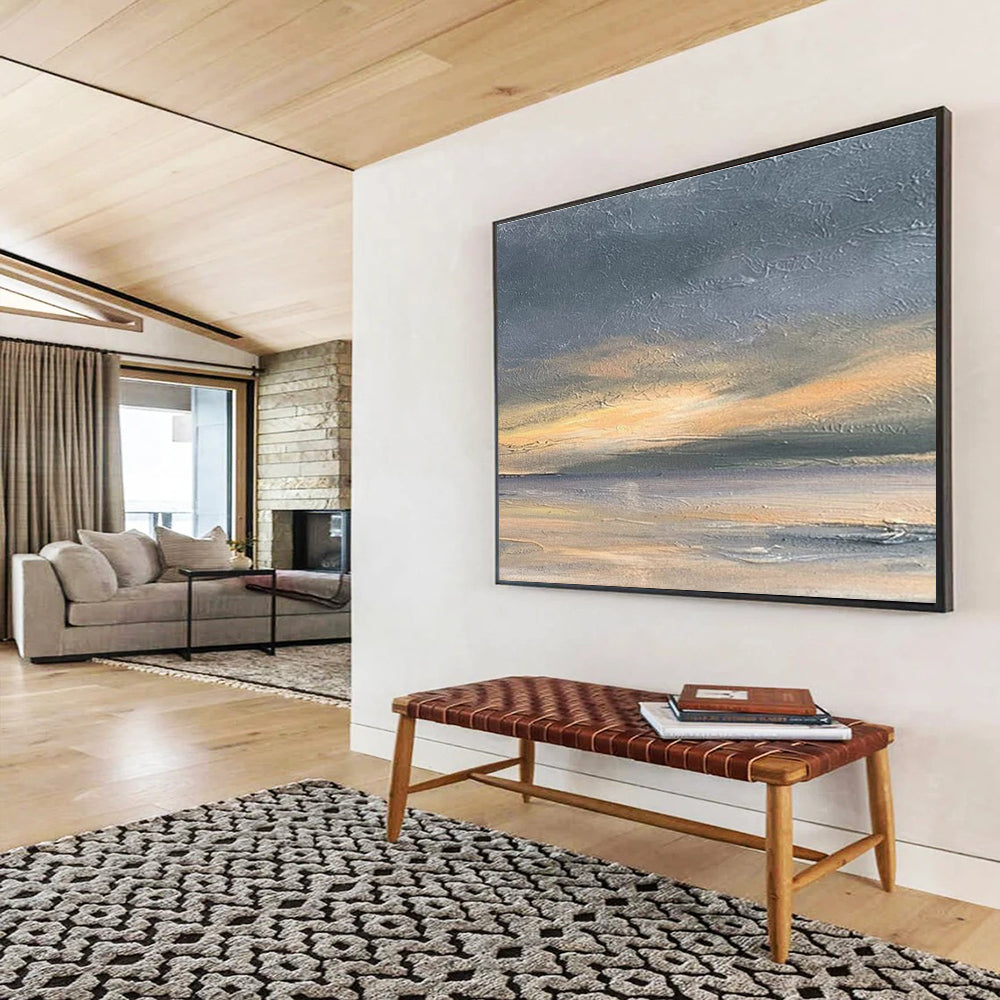 Minimalist Canvas Art Gray & Orange Abstract Seaside Art HPS175