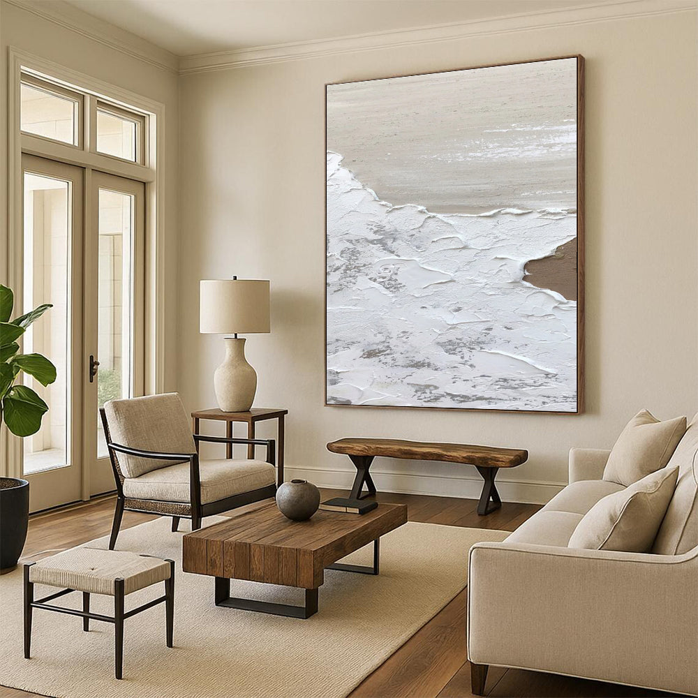 Gaint Canvas Art White, Beige, and Gray Textured Abstract Seaside Art DPS457