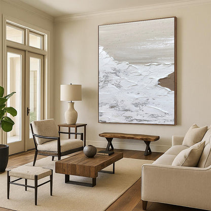 Gaint Canvas Art White, Beige, and Gray Textured Abstract Seaside Art DPS457