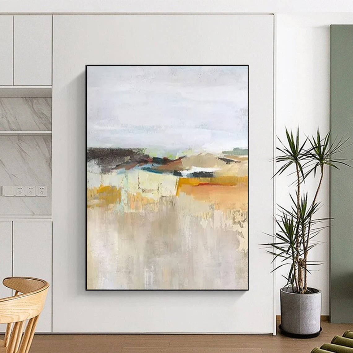 Large Painting In Living Room Neutral Tones Landscape-Inspired Abstract Art PT619