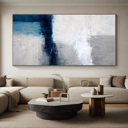 Modern Art Acrylic Blue, Gray, and White Abstract Art PT660