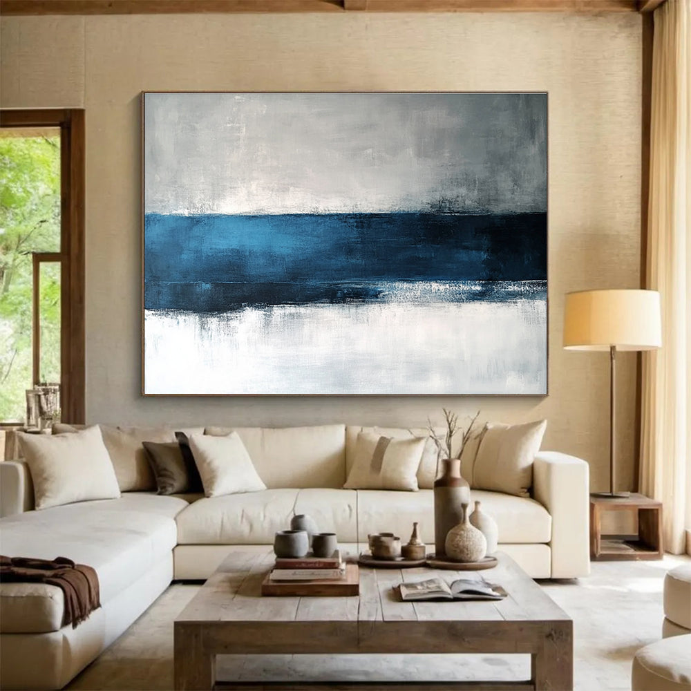 Large Size Blue, Gray & White Textured Landscape Abstract Painting HPS282