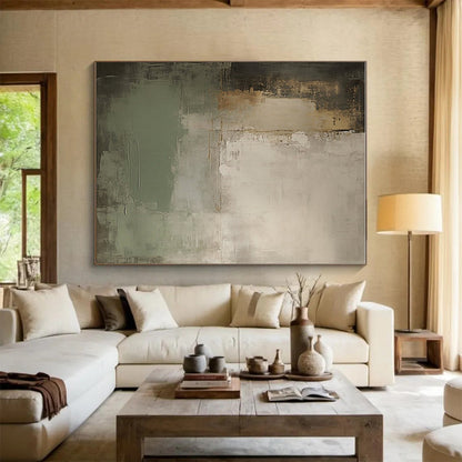 Handmade Art Gray, Beige, and Green Textured Abstract Art PT757