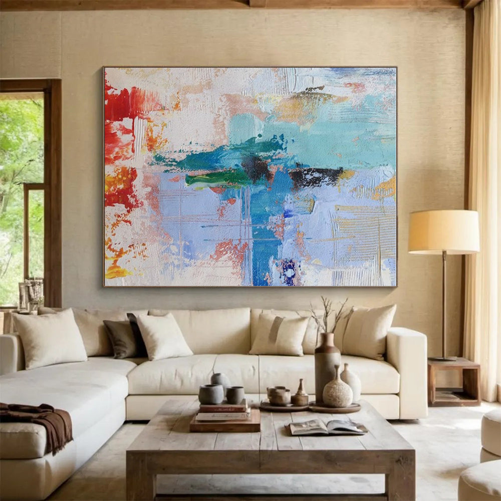 Acrylic Modern Art Paintings Blue, Green, and Red Textured Abstract Art PT768