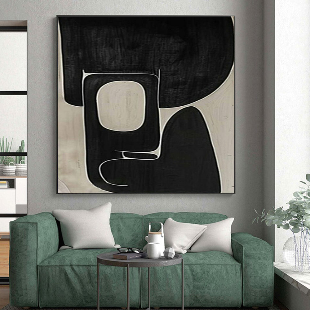 Unique Abstract Art Black and Beige Organic Abstract Art PT683