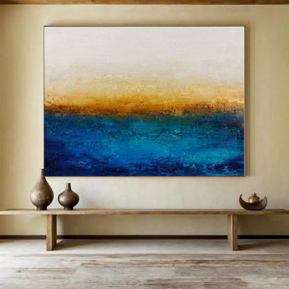 Minimalist Canvas Art Gradient Blue & Gold Abstract On Canvas HPS006