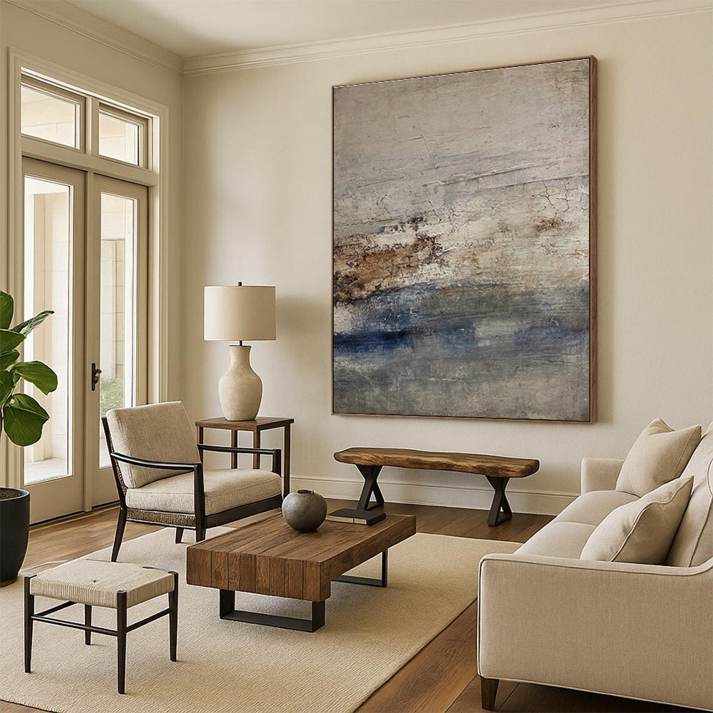 Hand-Painted Gray, Brown, and Blue Textured Abstract Art, Acrylic Modern Art Painting PT321