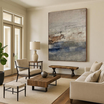 Hand-Painted Gray, Brown, and Blue Textured Abstract Art, Acrylic Modern Art Painting PT321