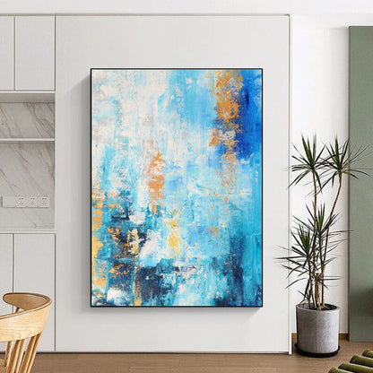 Hand-Painted Blue and Orange Abstract Art with White Accents, Acrylic Modern Art Painting PT281