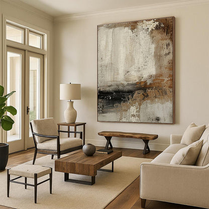 Large Contemporary Wall Art Beige Brown Black Textured Abstract Art PT489