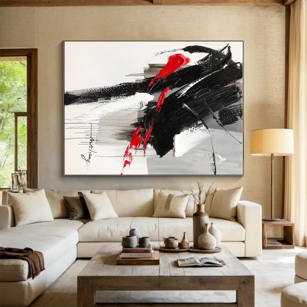 Unique Abstract Art Black, White, and Red Bold Abstract Art PT793
