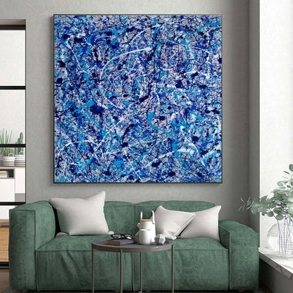 Unique Abstract Art - Blue, Black, White & Beige Chaotic Lines Abstract Expressionism Art PT605
