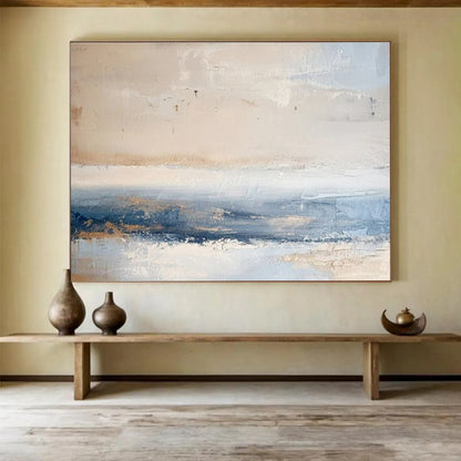 Paintings For House Beige, Blue, and Gray Textured Abstract Seaside Art HPS400
