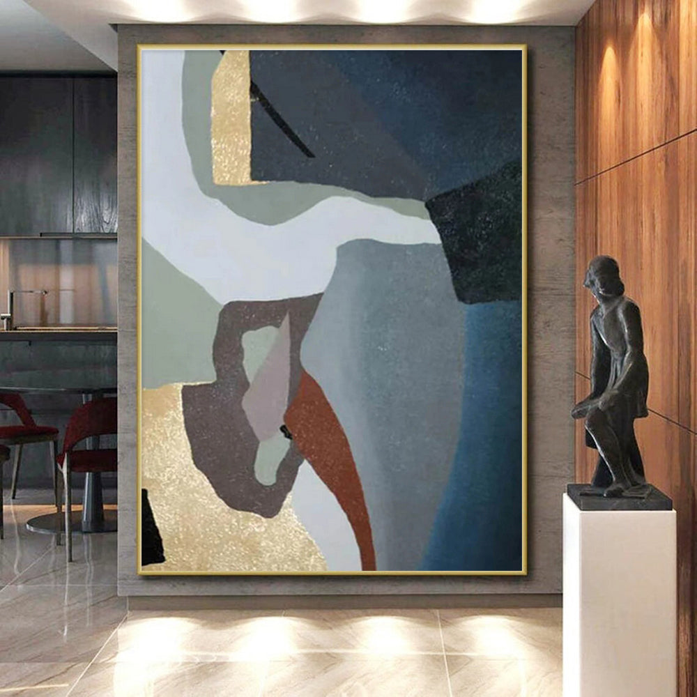 Unique Abstract Art Multicolor Geometric Abstract Art with Gold Accents PT424