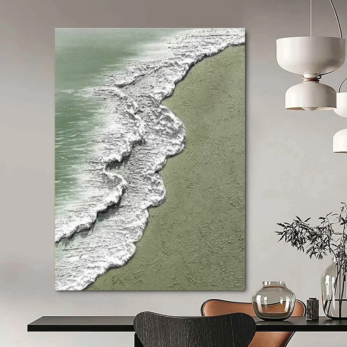 Gaint Canvas Art Green, White, and Gray Textured Abstract Seaside Art DPS477