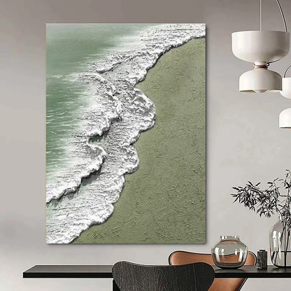 Gaint Canvas Art Green, White, and Gray Textured Abstract Seaside Art DPS477