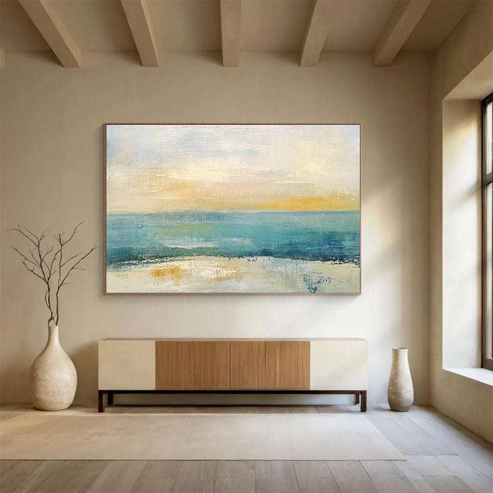 Hand Painted Art Blue, Yellow & White Textured Coastal Abstract Painting HPS273